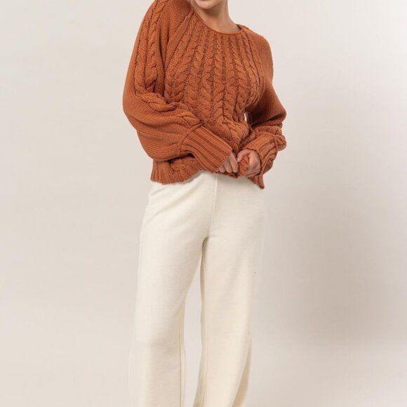 Cozy Cable-Knit Sweater in Rust - Round Neck, Raglan Sleeves - Picture 4 of 10